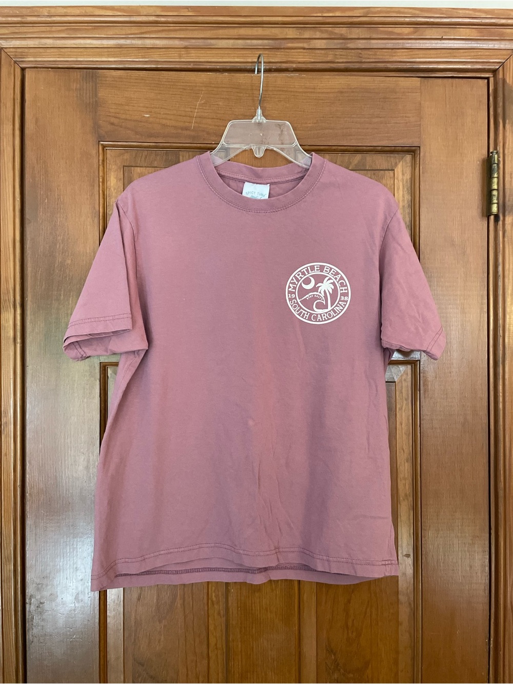 Spicy Tuna Myrtle Beach Circle Logo Short-Sleeve Tee Back Design Dusty Rose Sz S